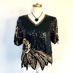 Vintage 90’s Black Sequin Top silk